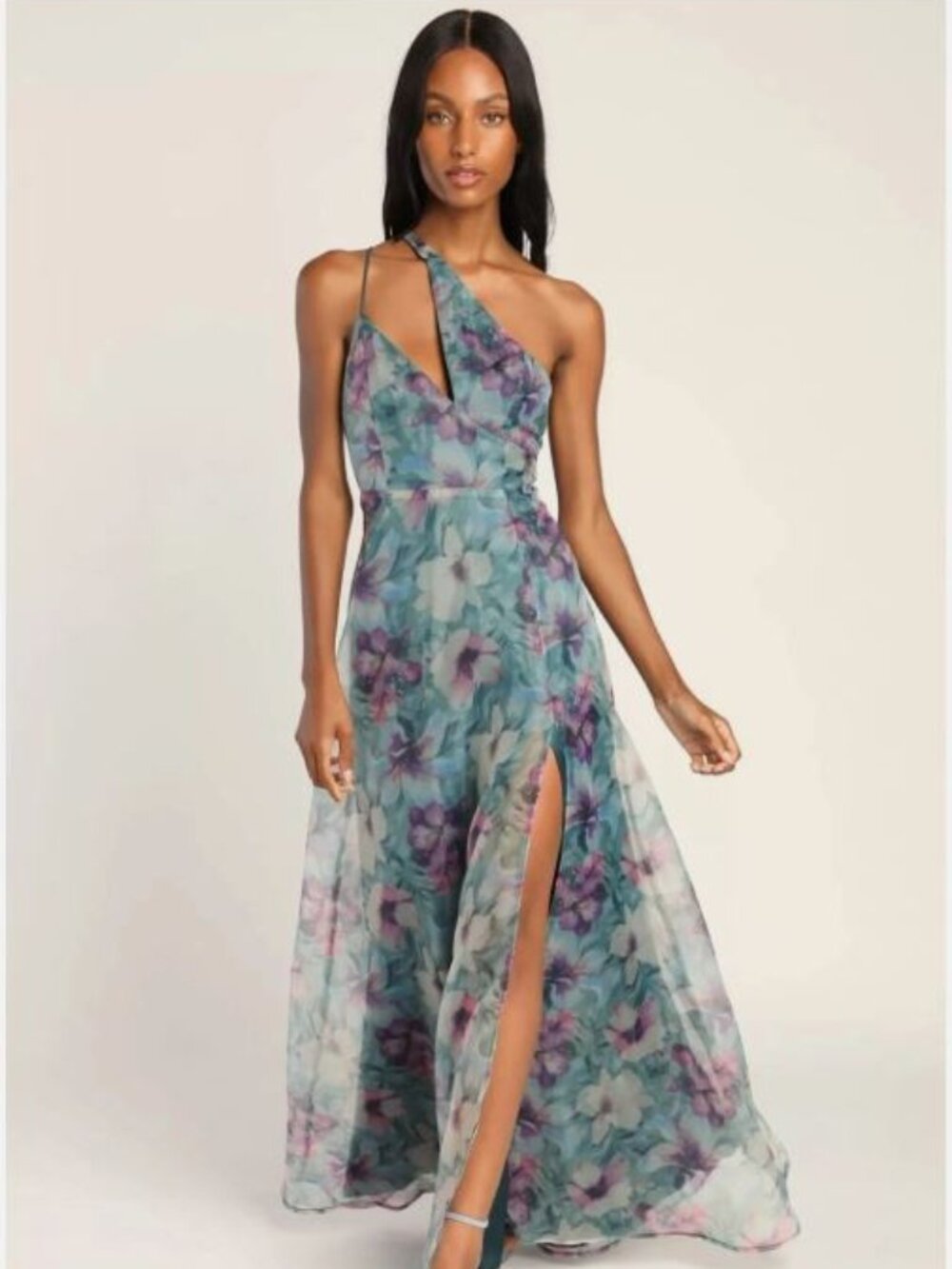 NWT LULUS Garden of Glamour Floral One Shoulder Wedding Guest Maxi Dress Sz XL
